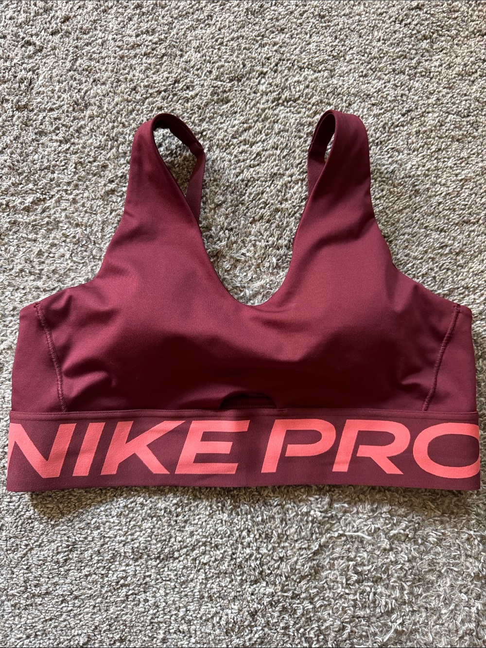 Nike Sports Bra Burgundy with Coral Logo Band